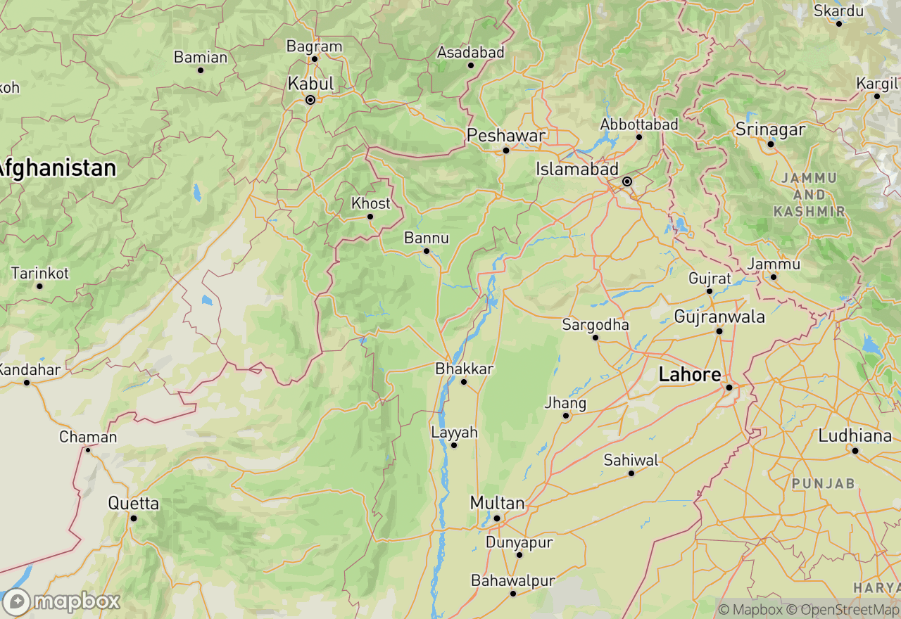 Extrait de carte du théâtre Asie du Sud : Inde · Pakistan · Afghanistan · Cachemire · Baloutchistan
