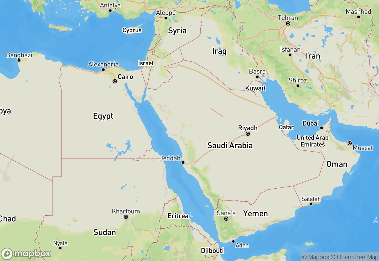 Extrait de carte du théâtre Moyen-Orient : Iraq · Syrie · Liban · Yémen